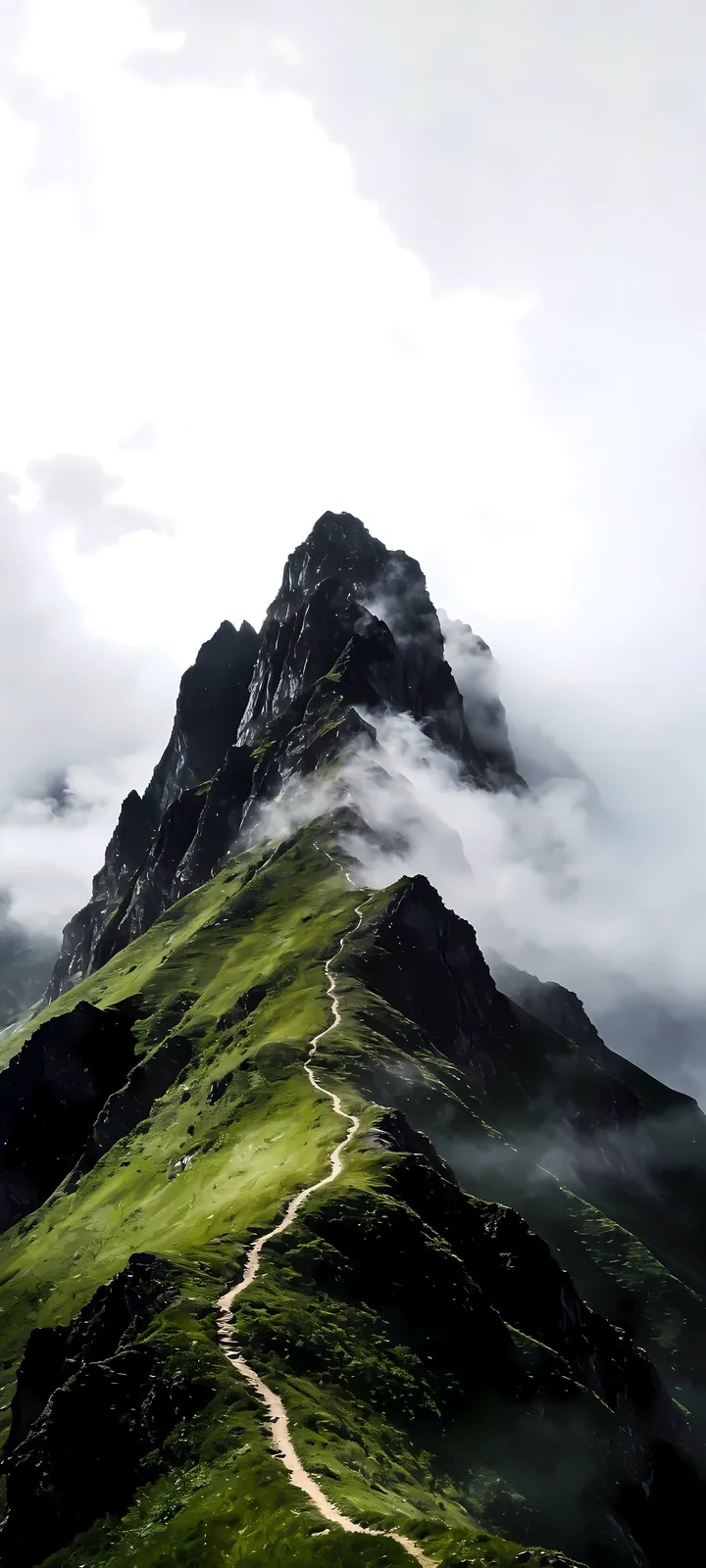A green mountain peak above the clouds